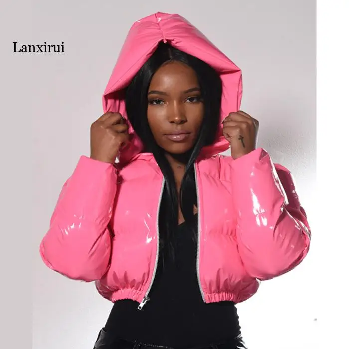 Faux PU Leather Bubble Puffer Jacket Winter Warm Jacket Women Coats Long Sleeve Outerwear Zipper Casual Slim Parkas Coat