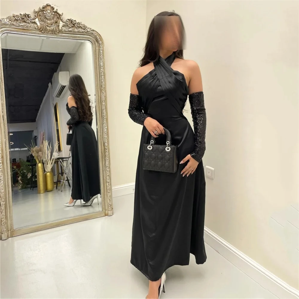 Sexy Prom Dress For Women Halter Backless Formal Occasion Evening Gowns Ankle Length A Line Party Dresses فساتين السهرة