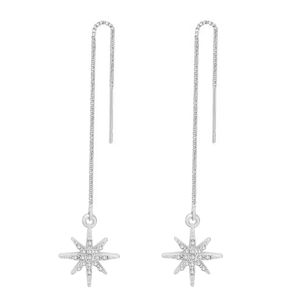 Sparkly Crystal Star Threader Drop earrings Chain Ear Threader