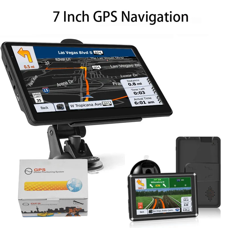 

7 Inch GPS Navigation for Car Truck HGV Accessories Tools HD Navigator 2023 Free Update Europe North America Map 8GB FM Music