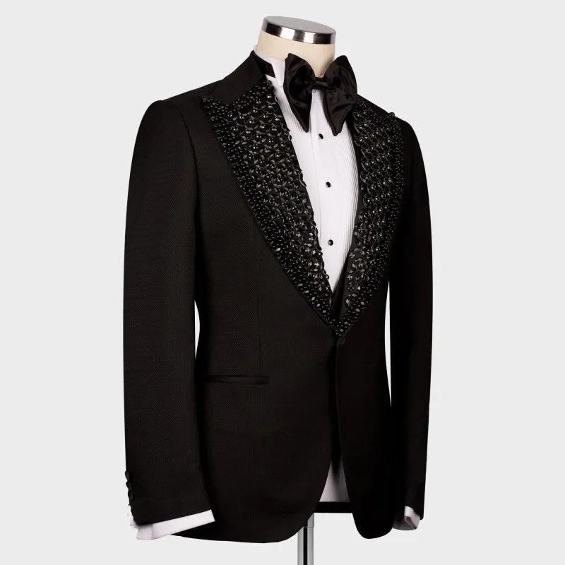 Luxury Peak Lapel with  Crystals Italian Style Groom Tuxudo for Wedding 2 Vents Back Formal Party Host Men's Blazer Jacket