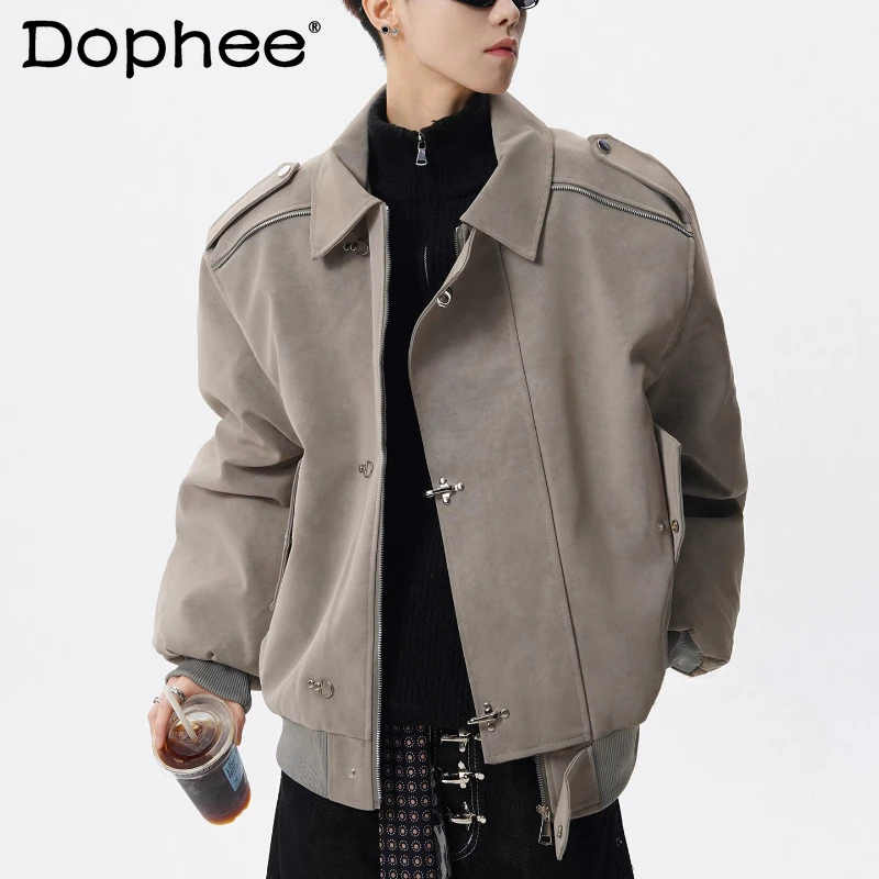 

Men's 2025 Winter New American Style Zipper Parkas Male High-end Metal Airplane Buckle Warm Parkas Long Sleeve Solid Color Coats