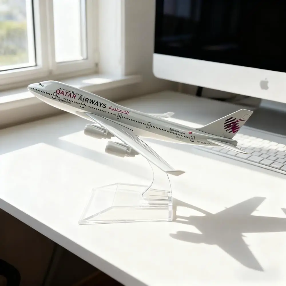 نموذج الخطوط الجوية القطرية 16 سنتيمتر B747 1/400 مقياس الطائرة مع حامل الطائرات دييكاست سبيكة معدنية نموذج مجموعة الطائرات #5