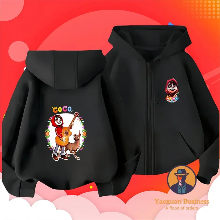 Modieuze Coco kleine jongens meisjes hoodie met rits, schattig bedrukt cartoon winddicht warm herfst winter nieuw ​