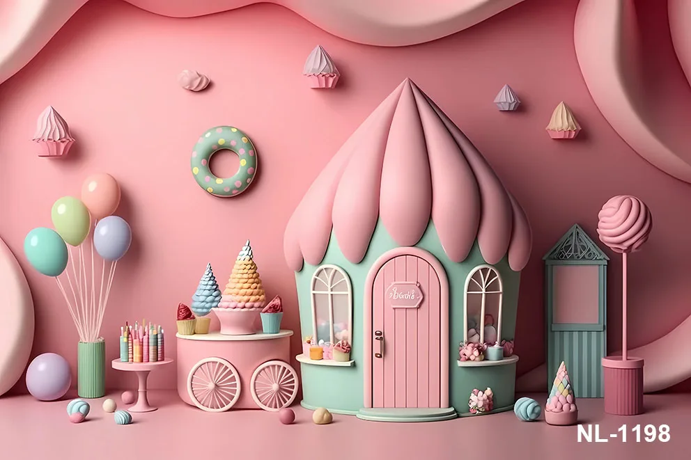 Candy Shop Theme Backdrop Decoration Ice Cream Car Cupcake Lollipop Sweet Baby Shower Chocolate Cream Girl Birthday Party Poster