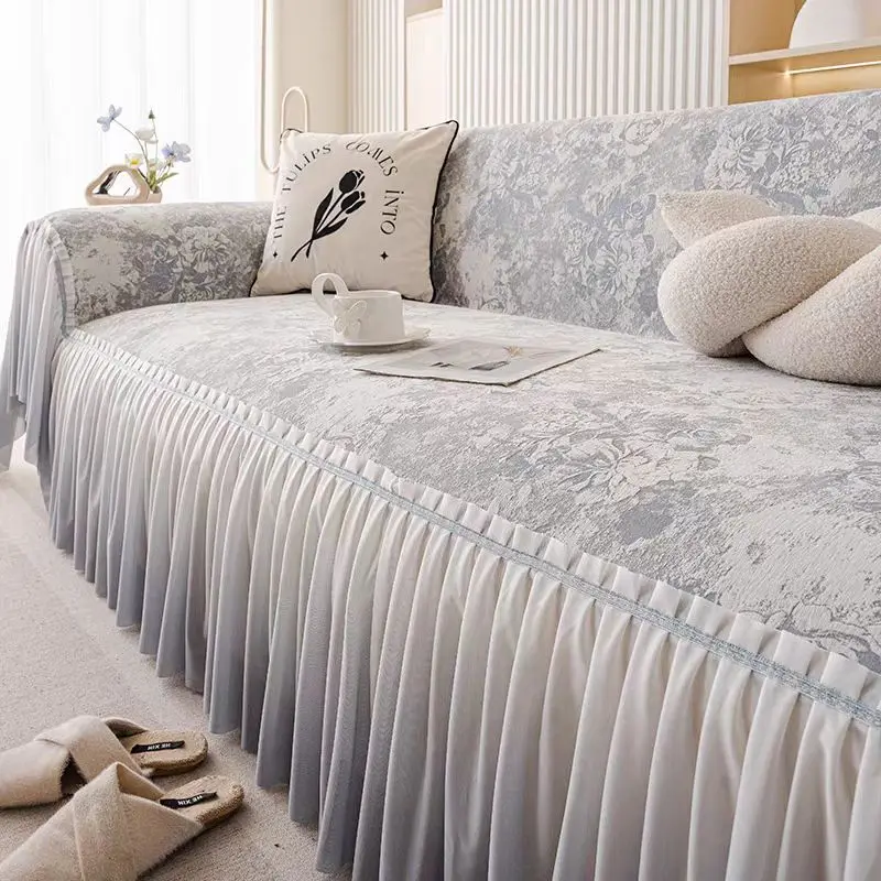 

French style Chenille Sofa Towel Cover Couch Cover,Universal Slipcover,with Ruffles,Non Slip Furniture Protector