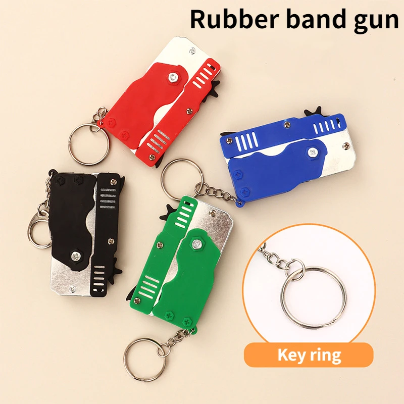 Universal Mini keychain Car Keychain Toy Gun Shooting Pistol  Kid Outdoor Party Folding metal gun gift  Car Styling Keyring