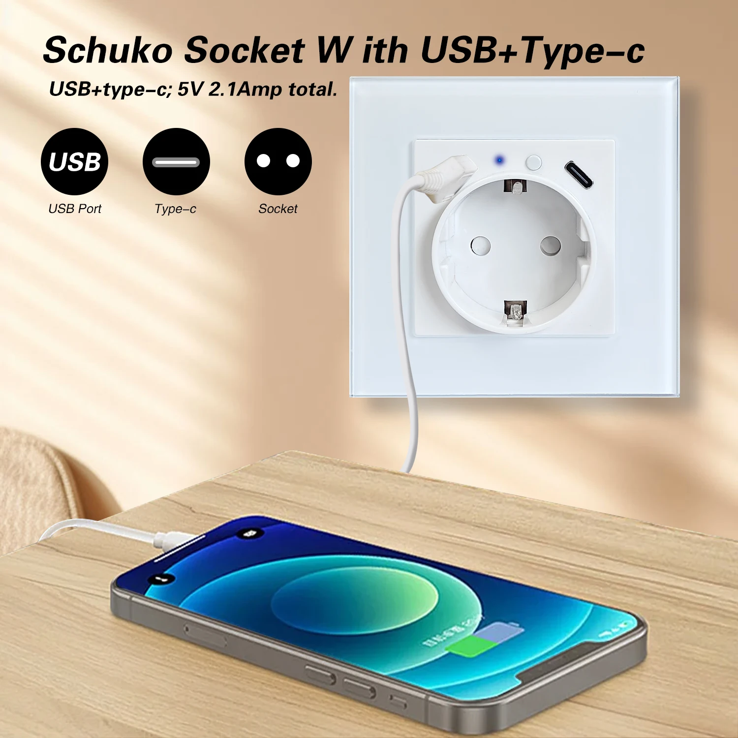 أوبارو-مقبس حائط ذكي واي فاي ، منفذ لوحة كريستالية ، شاشة طاقة USB من النوع C ، وظيفة التحكم في التوقيت الصوتي ، منزل جوجل اليكسا