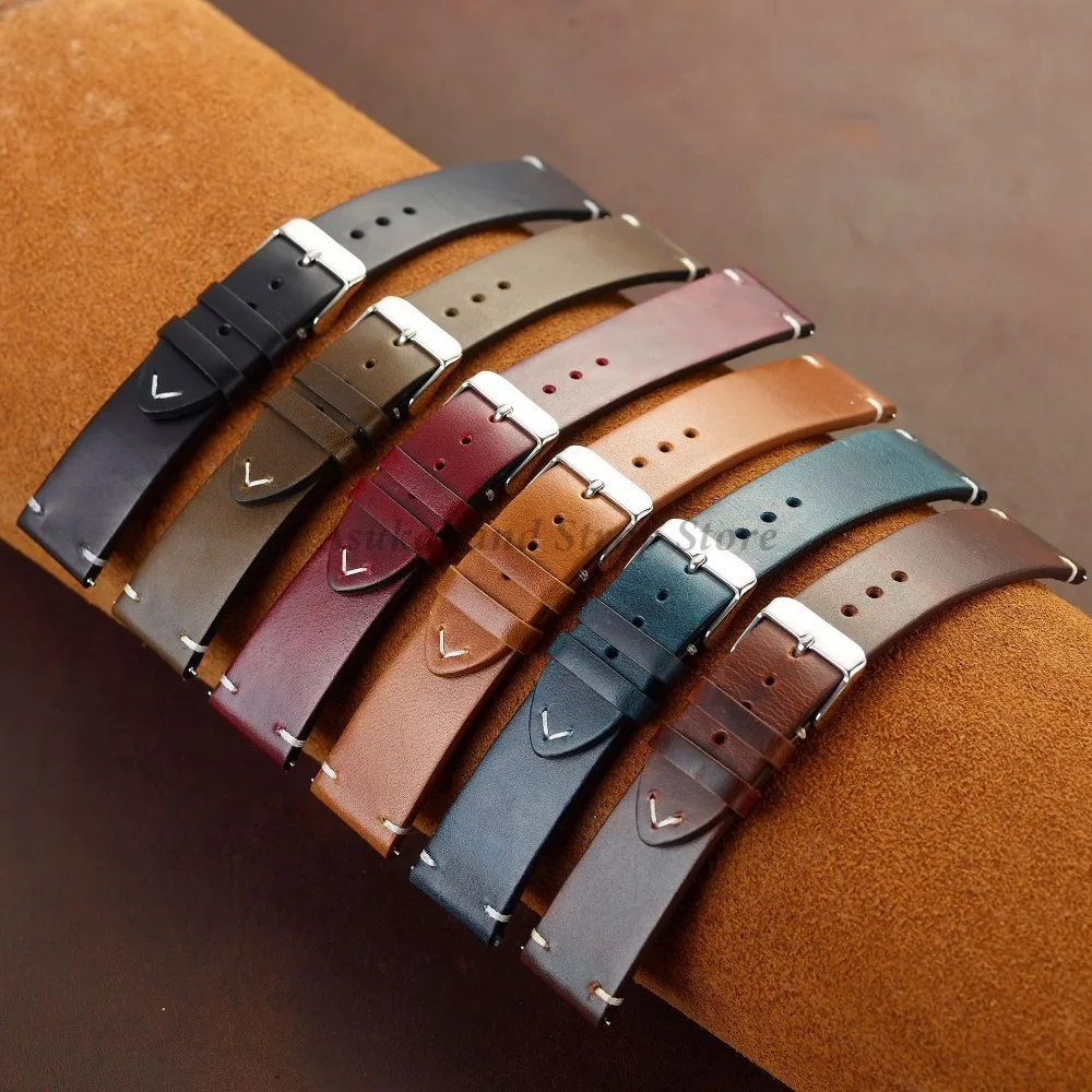 Handmade Retro Oil Wax Genuine Leather Calfskin Strap 18mm 19mm 20mm 21mm 22mm 24mm Quick Release Women Watch Band Accessories image 3