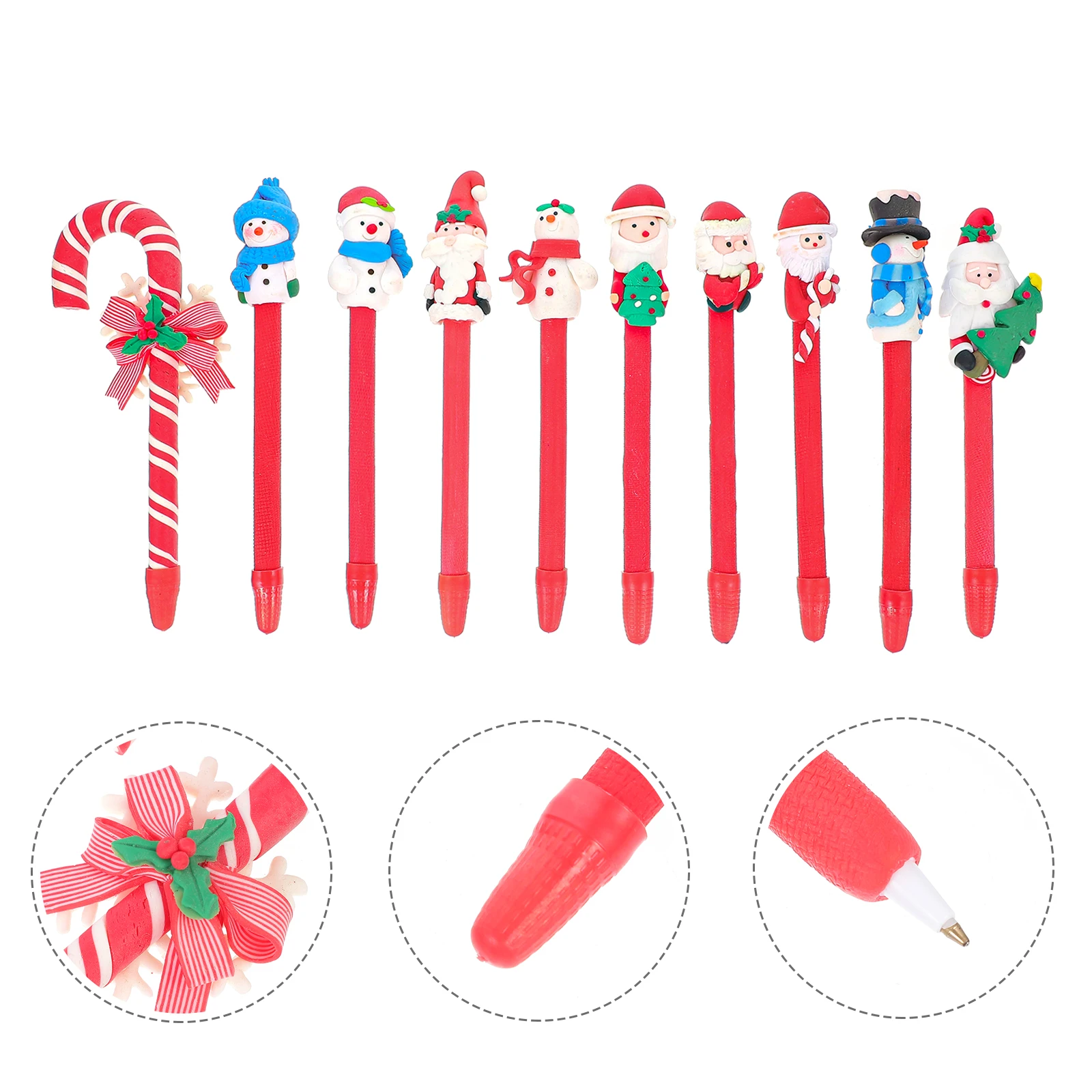 

10Pcs Christmas Gel Ink Pens Polymer Clay Ballpoint Cartoon Style Students Stationery Smooth Writing Holiday Notes Santa Claus