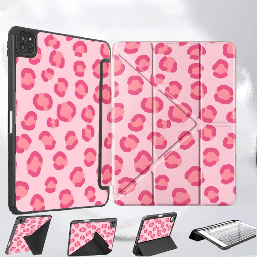 

Чехол-держатель для планшетов iPad Air 4, 5, M3, M2, M4, 11 дюймов, Pro 2025, Pro 11-го, 10-го, 9-го, 8-го, 7-го поколений, 12.9 дюймов, Mini 6, 7, розовый леопардовый принт