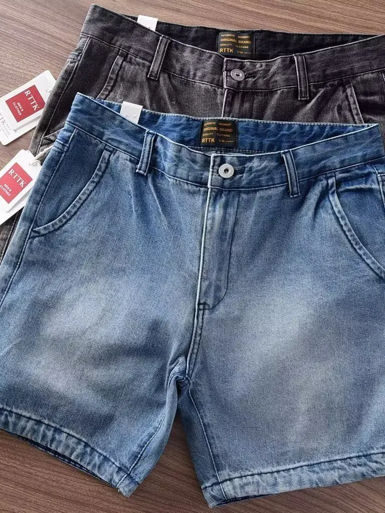 

Summer Pure Cotton Denim Short Shorts Men's American Retro Washed Trendy Slim Straight Casual Shorts Breathable Comfortable
