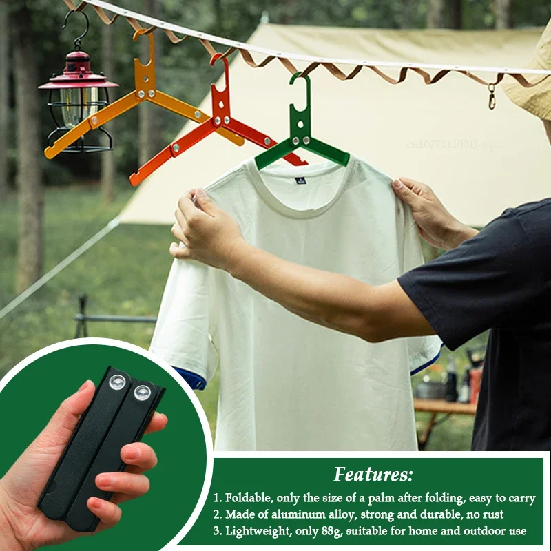 Folding Clothes Hanger Portable Travel Outdoor Camping Clothes Drying Rack Hooks Coat Hang Stand for Camping Equipment Holder