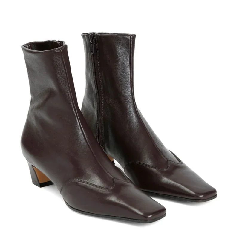 

Matte Leather Sewing Snakeskin Ankle Boots Sexy Square Toe Sewing Mixed Colors New Arrivlas Fashion Women Modern Boots