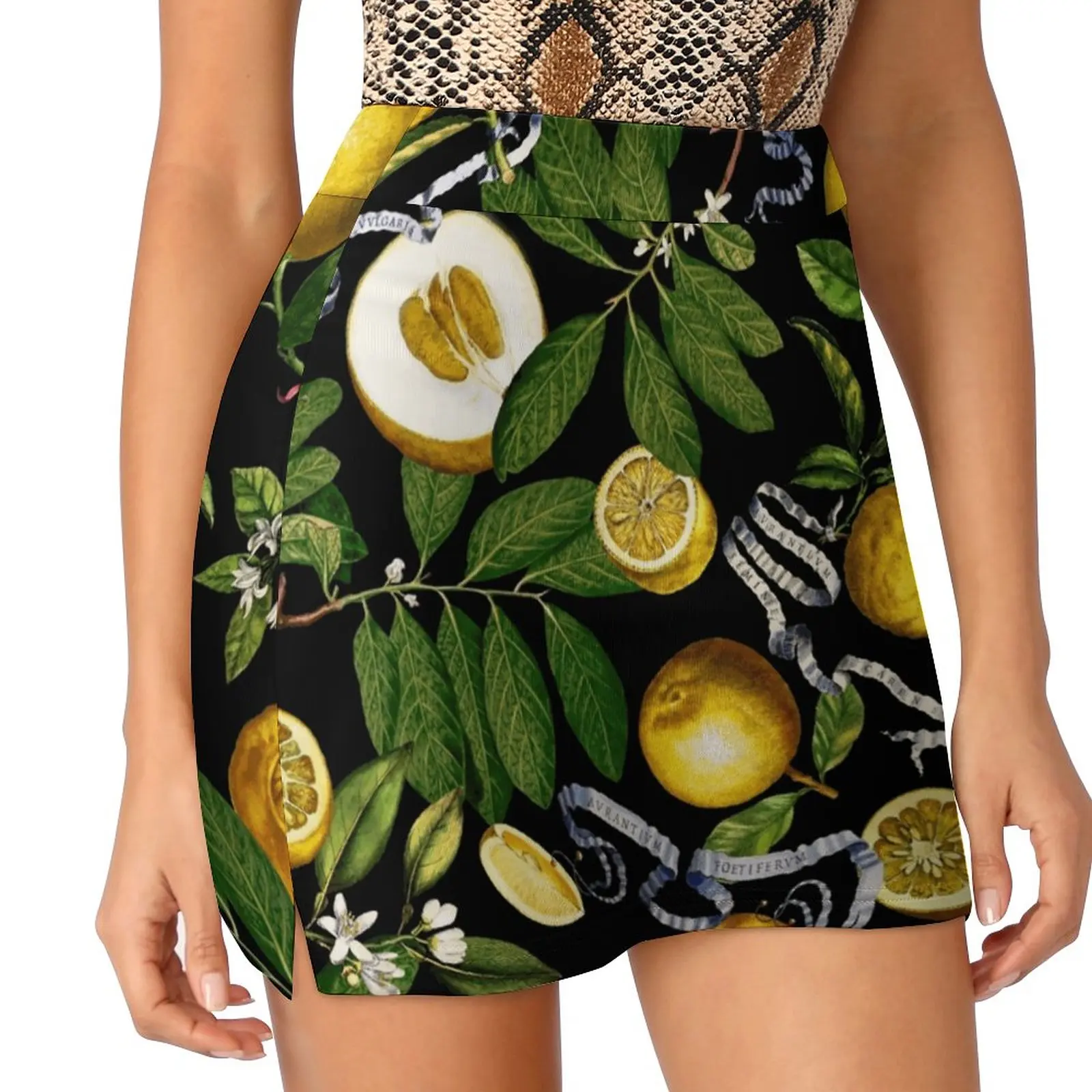 Lemon Tree-Black Women's skirt Aesthetic skirts New Fashion Short Skirts Lemon Fruit Nature Exotic Tropical Jungle Summer