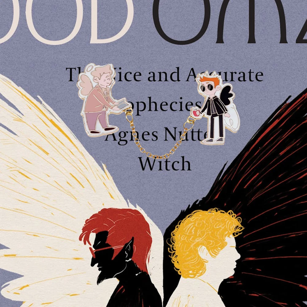 Good Omens Enamel Pin Demon Crowley And Angel Aziraphale Chain Badge TV Series Inspired Jewelry Fun Clothes Backpack Decorative