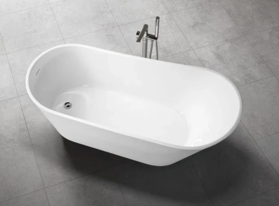 Bathroom Bathtub,67 Inch Large Indoor Stand Alone Acrylic Bathtub Durable White Deep Freestanding Bathtubs Soaking Bath Tub