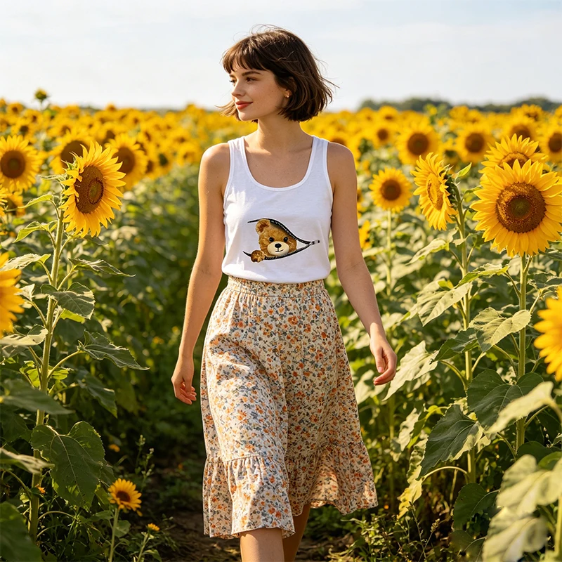 Summer Funny Cartoon Cat Print Tank Top Y2K Women Clothing Casual Sleeveless Female Vest 2000s Crew Neck Gothic Tee Streetwear