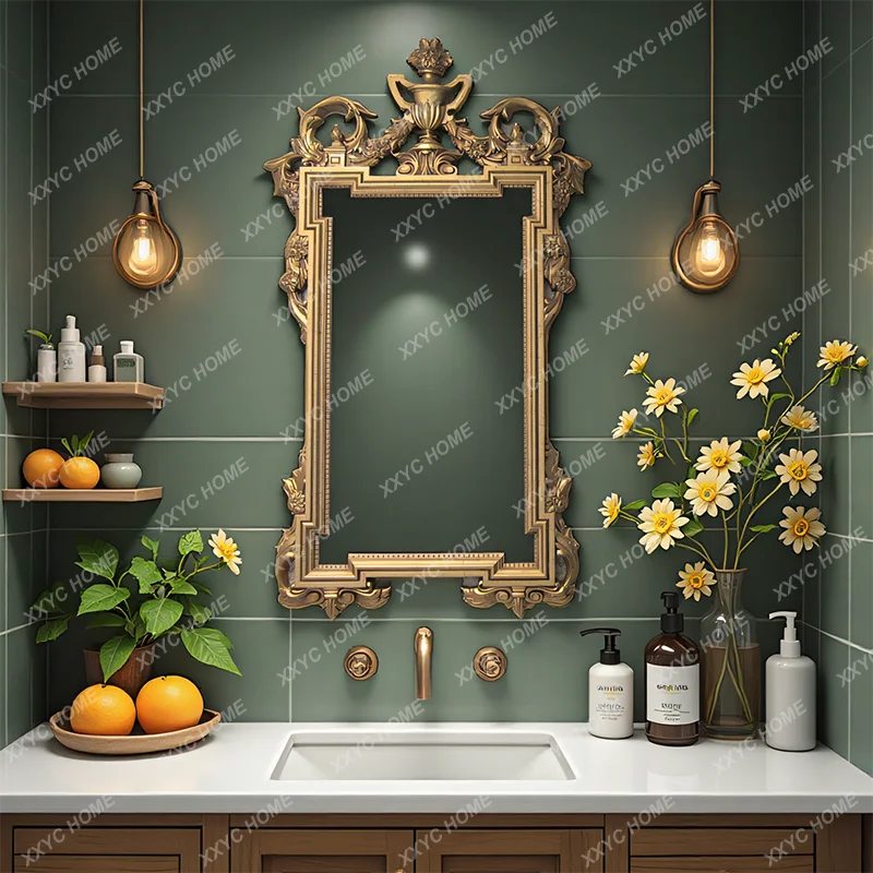 Retro Mirror Living Room Fireplace Wall-Mounted Background Wall Decorative Mirror Master Bedroom Makeup Mirror