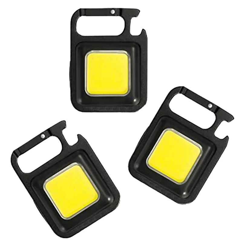 

3 Pack LED COB Light Rechargeable Pocket Keychain Flashlights, Three Modles Brightness, Bottle Opener