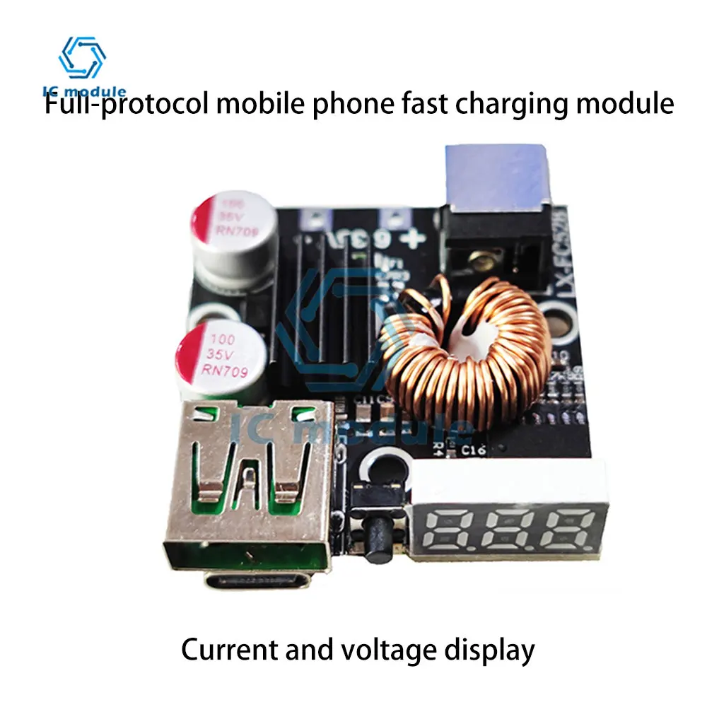 QC4.0 3.0 PD Full Protocol Mobile Phone Fast Charging Module Black 3526 Chip with Display Flash Charging for Phone