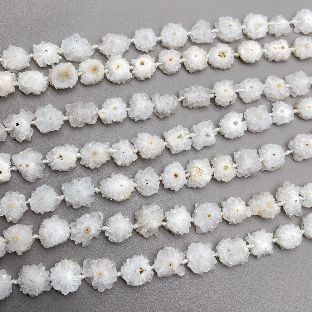 One Strand  22mm Natural Solar Quartz Flower Slice Beads White Druzy Stalactite Gemstone Loose Beads DIY Handmade Jewelry Making