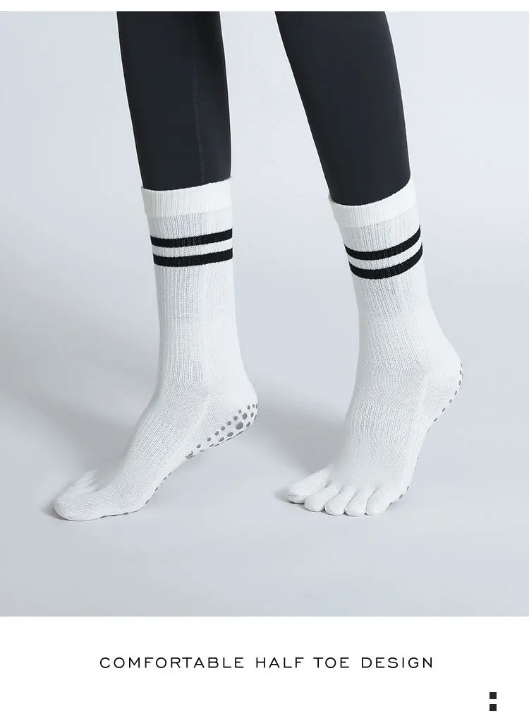 Frauen Atmungsaktive Yoga Socken Mid-rohr Nicht-slip Fünf Finger Pilates Sport Socke Baumwolle Fitness Dance Ballett Indoor boden Socken – Detail 11