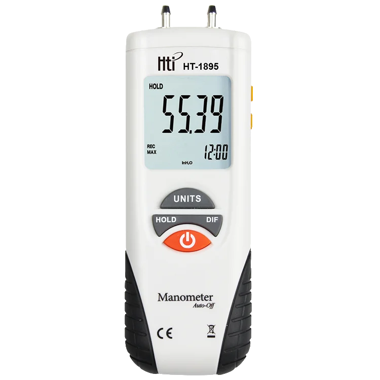 HTI HT-1895 Handheld Proable Digital Manometer Air Pressure Meter Differential Pressure Gauge Gas Pressue Tester LCD Display