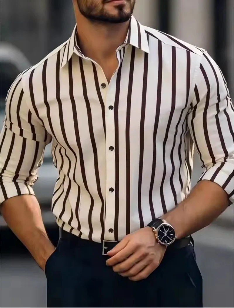 New men's long sleeved shirt with fashionable design, featuring a lapel and contrasting colors paired with a bu