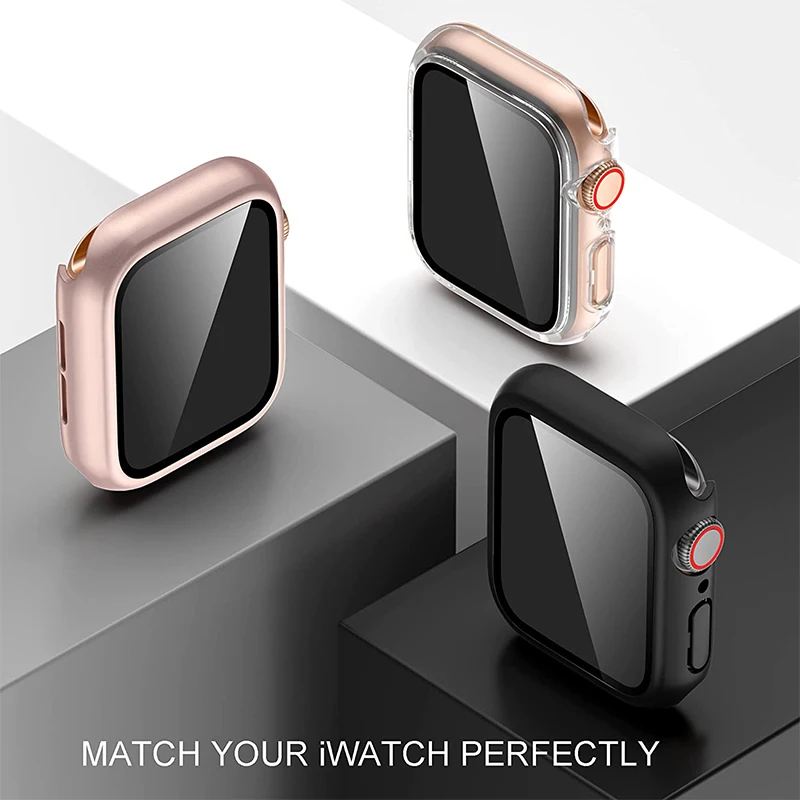 Szkło + etui do Apple Watch Serie 8 7 6 SE 5 4 3 2 iWatch Case 45mm 41mm 44mm 40mm 38mm 42mm Bumper Screen Protector Cover Watch