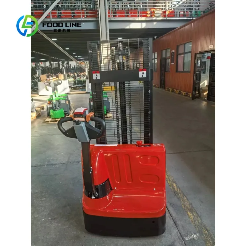 Customized high mast electric walkie stacker pallet lift device protective mesh guard indoor logistic center cargo stacking work