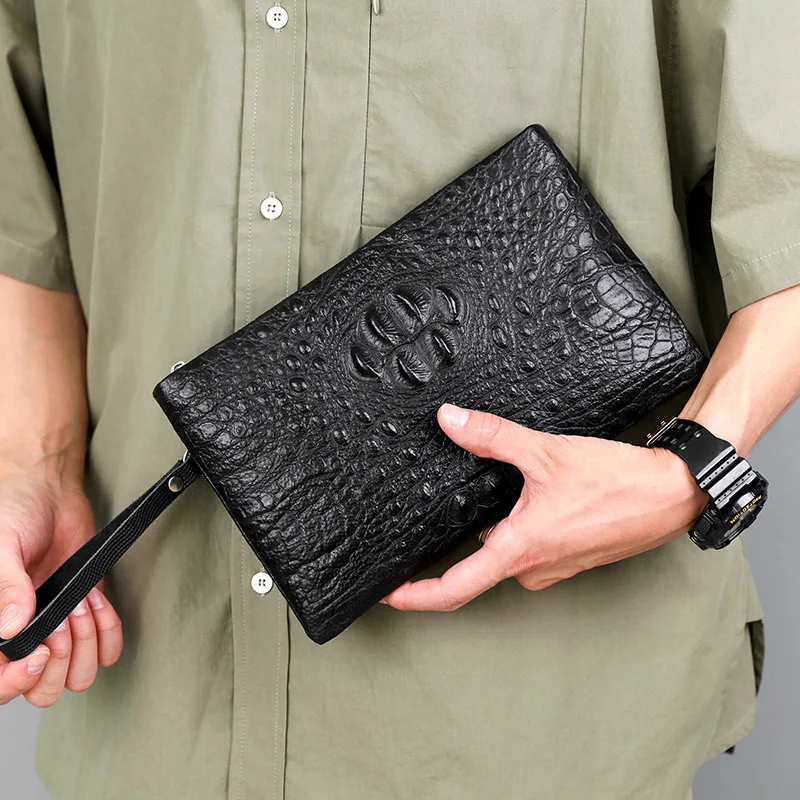 Genuine leather men's large-capacity clutch, retro long wallet, light and simple mobile phone case