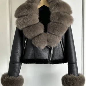 معطف فرو الثعلب الطبيعي الكبير للنساء معطف دافئ سميك ريترو جلد خراف ملابس نسائية خريف وشتاء 2024 أعلى 8 مبيعات معطف فرو الثعلب الحقيقي - رقم 1