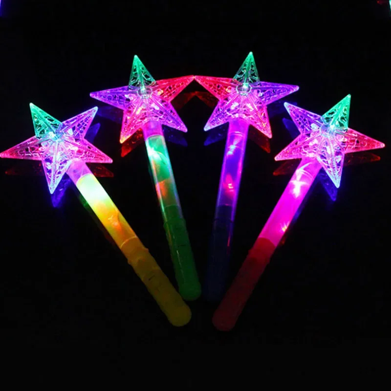 10pcs Flash Stick Child Girl Fairy Magic Wand Sticks Light up Five-pointed Star Princess Party Christmas Halloween Birthday Gift