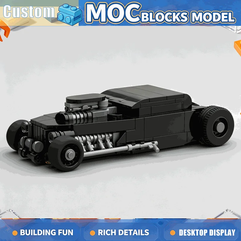 321PCS MOC Classic Black Hot Rod Racing Car Model Custom Building Blocks DIY Creative Assembly Educational Toy Gift Collection