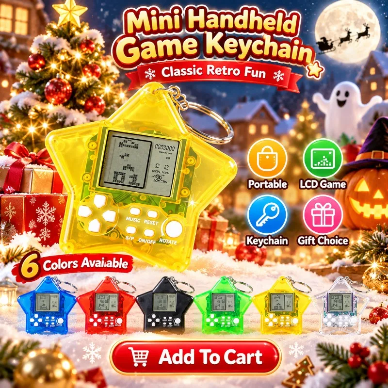 Classic Retro Tetris Gaming Machine Mini Handheld Game Console Portable Keychain Ornament