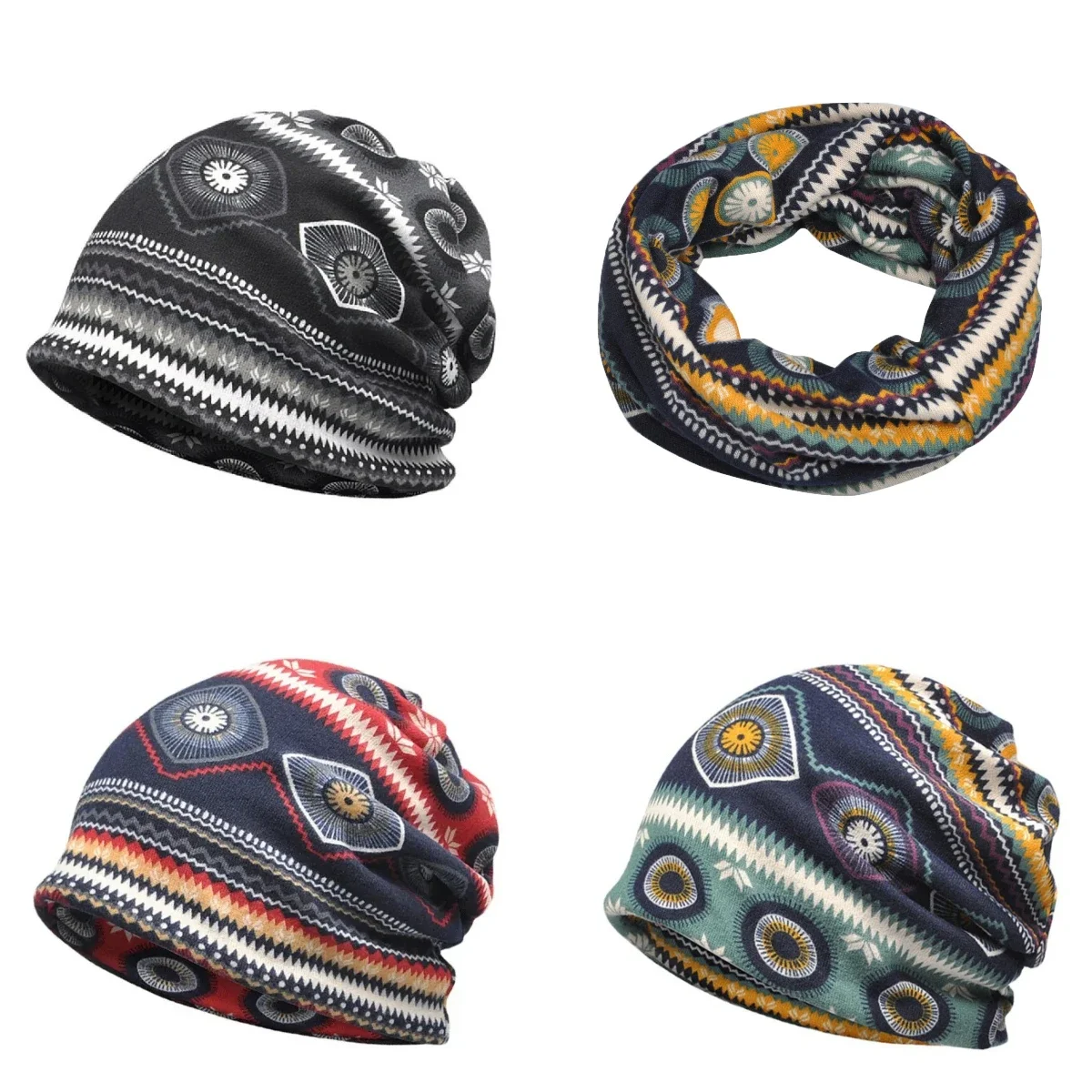 

Colorful Pattern Knitted Hat Windproof Ear Protection Fashionable Trend Hoodies Casual Dual Purpose Scarf and Soft Hat for Woman