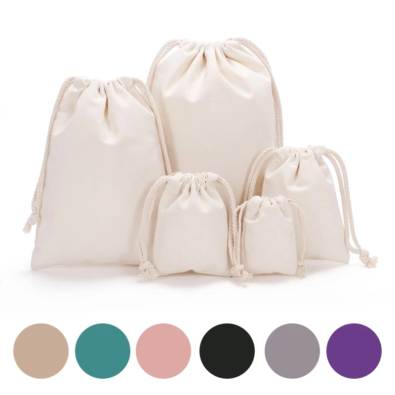 Sacs de rangement réutilisables en toile blanche, sacs anti-poussière, cadeaux de bonbons, poudres GT, SunOfficiize Home, Wstring de proximité en coton