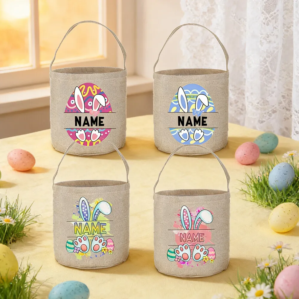 

Personalized Easter Egg Hunt Basket Custom Name Bunny Tote Bags Kids Easter Egg Hunt Basket Party Decorations