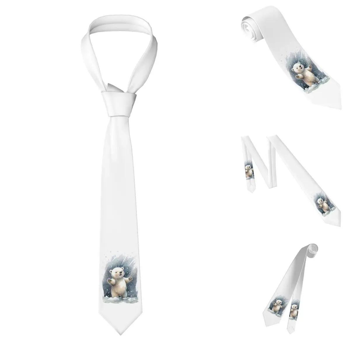 

Winter Polar Bear Watercolor North Wildlife Wild Necktie for Men Silk Polyester 8 cm Neck Ties Party Suits Tie Casual Gravatas