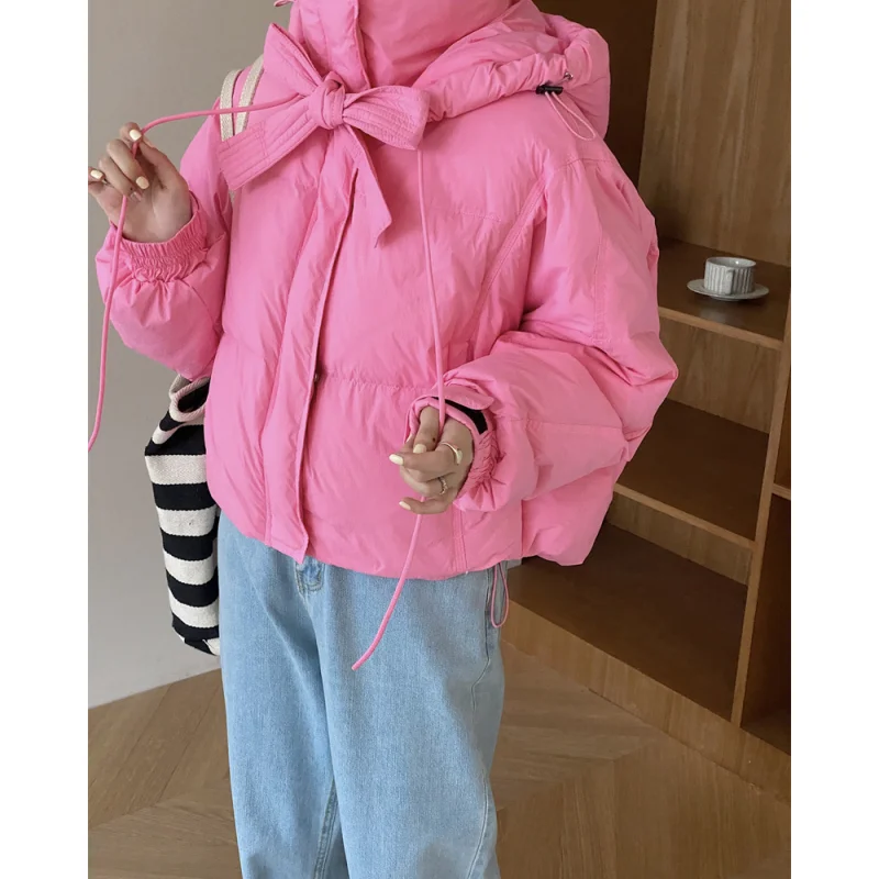 Piumino rosa da donna colletto alla coreana cappotto moda Chic antivento addensato piuma d\'anatra 2023 nuova capispalla invernale nera femminile