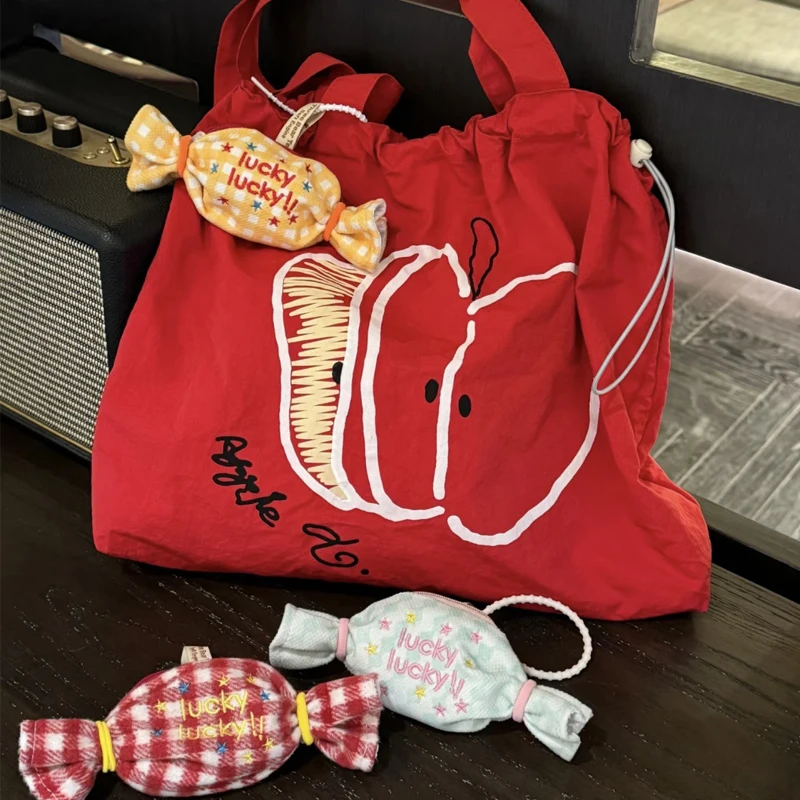 

Women's Bag Pendant Korean New Candy Shaped Checkered Embroidery Cute Sweet Kawaii Bag Charms Mini Earphone Lipstick Storage Bag