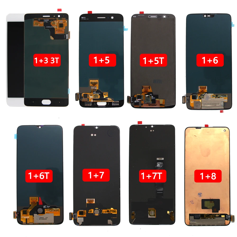 Super AMOLED Display For Oneplus 5 5T 6 6T 7 7T 8 8T 7Pro 8Pro 9 9R 9Pro 10Pro LCD Display Touch Screen LCD Panel Replacement