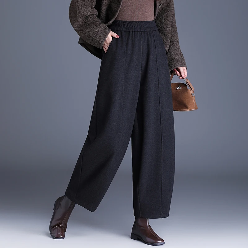 ZUZK High Quality Warm Fashion Bloomers Pants Winter Elastic Waist Causal Pants  Plus Size Chic Feminino