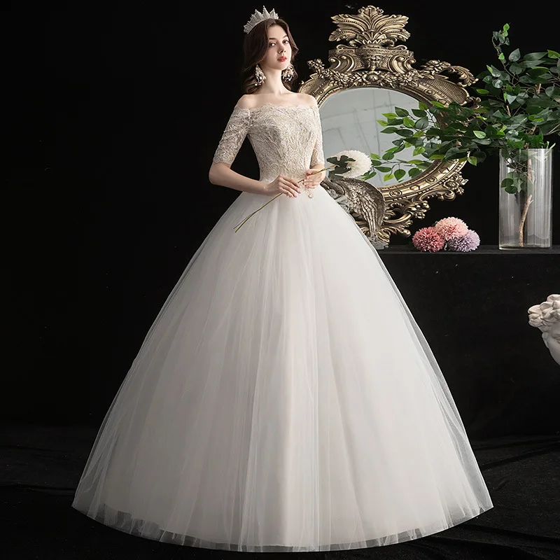 GIYSILE Champagne Lace Main Wedding Dress 2024 New Medium-sleeved Bridal Dresses Thin Gorgeous Classic Wedding Dresses for Wemen