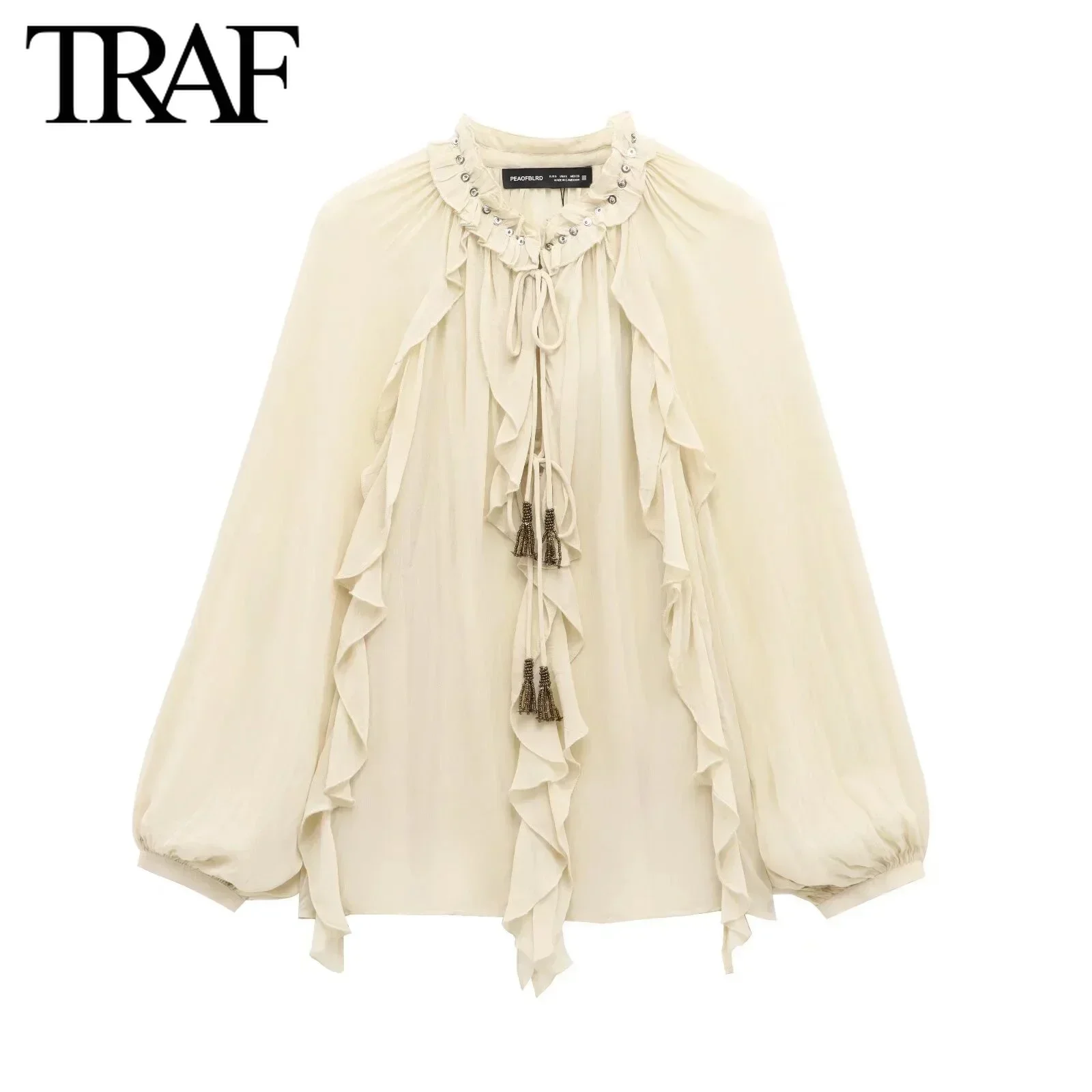 TRAF Top for Women Fashion Autumn Winter New Layered Decorative Romantic Style Blouse Street Clothing Shirts Chic Ladies Tops