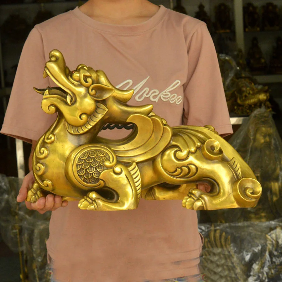 

A PAIR 2pcs large home company business Shop ZHAO CAI Talisman Money Drawing good luck dragon PI XIU COPPER Sculpture ART statue