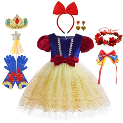 Children Snow White Dress Girls Velvet Bow Princess Costume Luxury Halloween Cosplay Outfits Fantasy Prom Gown Fairy Clothes