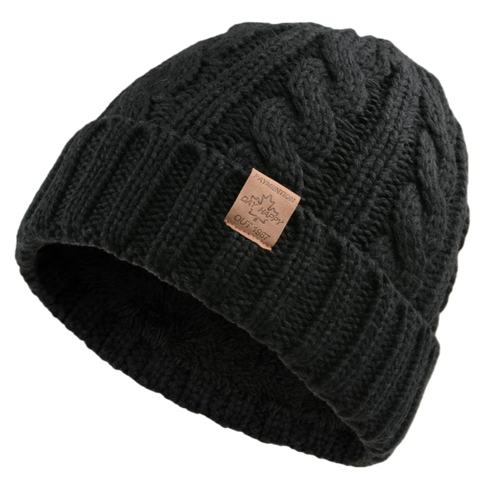 Heißer Verkauf Unisex Premium Winter Hüte Casual Maple Leaf Label Dekor Beanie Cap Winter Paar Gestrickte Hüte