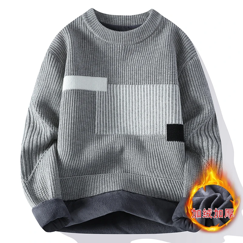 

Splicing contrasting color sweater for men, autumn and winter thick wasteland style knitted sweater for men, loose and lazy styl